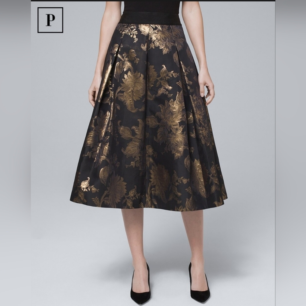[NWT] White House Black Market - Metallic-Jacquard Full Midi Skirt - Size 2P